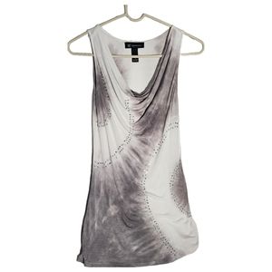Tie dye studded cowl neck tank sleeveless blouse